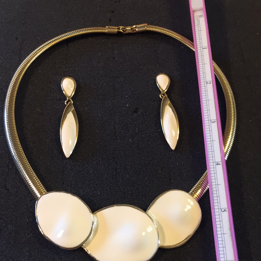 Vintage cream enamel necklace and earrings